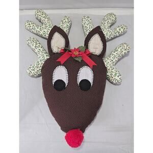 Handmade Rudolph Reindeer Christmas Plush Pillow Holiday Decoration